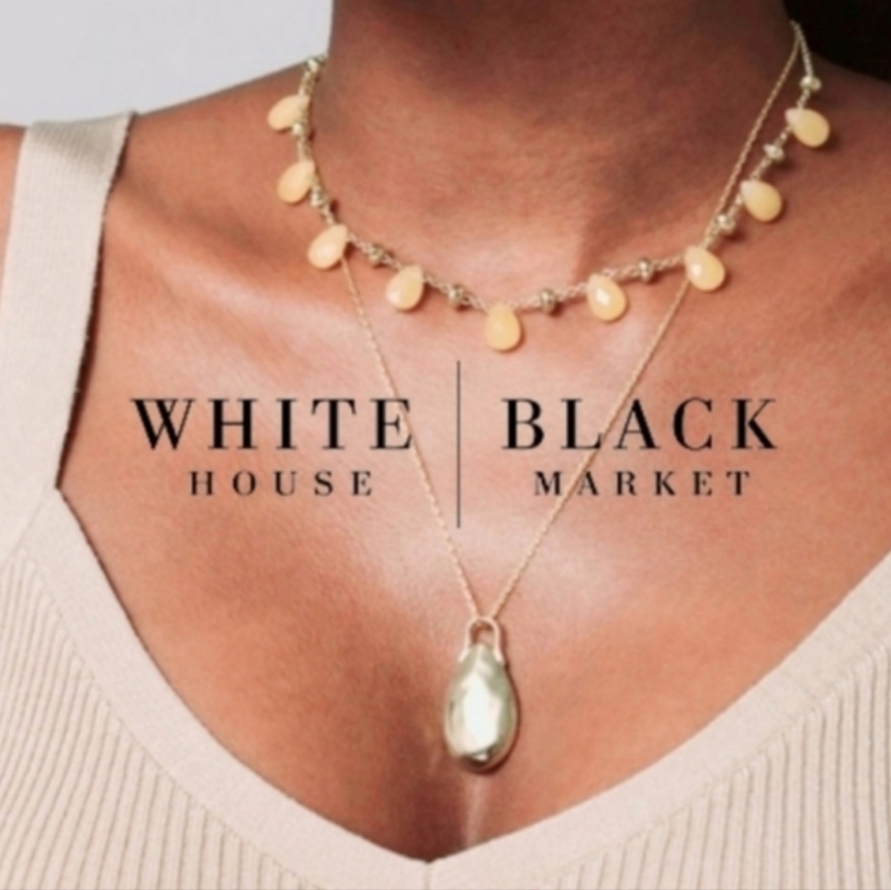 NWT WHBM Aventurine Convertible Two-Row Layered Gold Necklace
